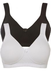 Biustonosz minimizer bez fiszbinów, z bawełny organicznej (2 szt.). Czarne biustonosze bonprix, bez wzorów, z bawełny. Za 97.99 zł.