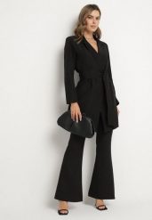 Czarna Marynarka Sukienkowa z Paskiem i Usztywnionymi Ramionami Etinella. Czarne marynarki i żakiety Born2be, l, bez wzorów, z jeansu, klasyczne, bez ramiączek. Za 119.99 zł.