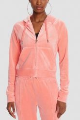 JUICY COUTURE Brzoskwiniowa damska bluza damska Madison Hoodie, Rozmiar L. Czerwone bluzy Juicy Couture, l, bez wzorów, z materiału, klasyczne, bez ramiączek, z kapturem. Za 459.99 zł.