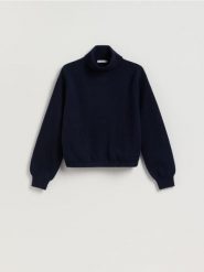 Sweter z golfem - granatowy. Niebieskie swetry Reserved, l, bez wzorów, z dzianiny, bez ramiączek. Za 129.99 zł.