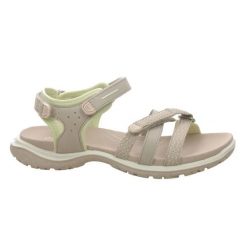Sandały damskie Ecco Offroad Roam. Szare sandały ECCO, bez wzorów, z materiału, eleganckie, z otwartym noskiem, bez obcasa, bez zapięcia. Za 478.50 zł.