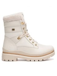 Remonte Trzewiki D0C77-80 Biały. Białe botki Remonte, bez wzorów, ze skóry, bez obcasa, na płaskiej podeszwie, bez zapięcia. Za 399.00 zł.