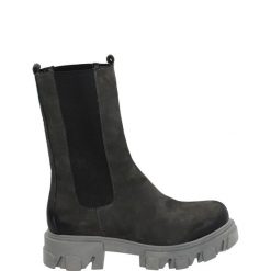 SKÓRZANE SZTYBLETY 9923 GREY. Szare botki Venezia, bez wzorów, z nubiku, bez obcasa, bez zapięcia. Za 269.00 zł.