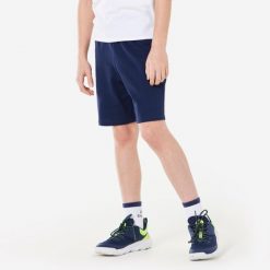 Spodenki dziecięce Domyos. Niebieskie szorty DOMYOS, bez wzorów, z bawełny, sportowe. Za 19.99 zł.