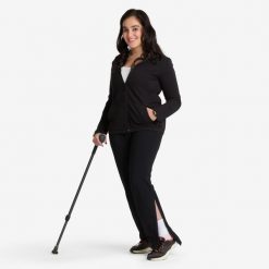 Legginsy damskie rozpinane Decathlon. Czarne legginsy Decathlon, bez wzorów, z bawełny, sportowe. Za 149.99 zł.
