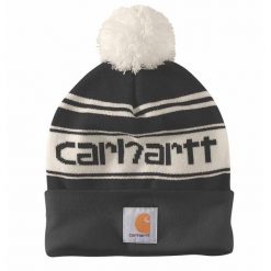 Czapka zimowa z pomponem Carhartt Knit Pom-Pom Cuffed Logo Beanie. Czerwone czapki zimowe Carhartt, bez wzorów, sportowe. Za 97.99 zł.