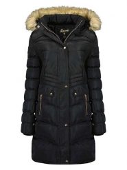 Geographical Norway Płaszcz zimowy "Badonna" w kolorze czarnym rozmiar: XL. Czarne płaszcze Geographical Norway, na zimę, xl, bez wzorów, z puchu, bez kaptura. Za 420.68 zł.