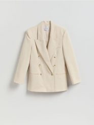 Dwurzędowa marynarka oversize - beżowy. Brązowe marynarki i żakiety Reserved, l, bez wzorów, z tkaniny, bez ramiączek. Za 279.99 zł.