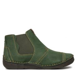 Botki Josef Seibel. Zielone botki Josef Seibel, bez wzorów, bez obcasa, na płaskiej podeszwie, bez zapięcia. Za 329.99 zł.