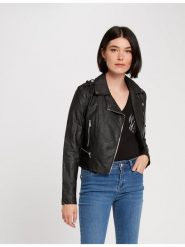 Morgan Kurtka z imitacji skóry 202-GRAMMO.N Czarny Regular Fit. Czarne kurtki Morgan, bez wzorów, ze skóry, bez kaptura. Za 189.99 zł.