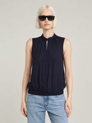 G-Star Bluzka w kolorze granatowym rozmiar: S. Niebieskie bluzki G-Star, s, bez wzorów, z wiskozy, klasyczne, bez kołnierzyka, bez ramiączek. Za 135.49 zł.