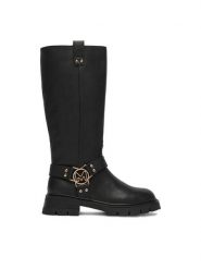 MEXX Kozaki EO-CD25-375-01 Czarny. Czarne kozaki Mexx, bez wzorów, bez obcasa, na płaskiej podeszwie, bez zapięcia. Za 599.99 zł.