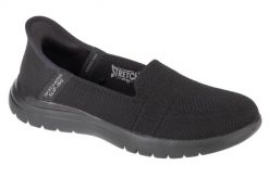 Buty do chodzenia damskie, Skechers Slip-Ins On The Go Flex - Camellia. Czarne buty treningowe Skechers, bez wzorów, z materiału, przed kostkę, bez zapięcia, trekkingowe. Za 299.99 zł.