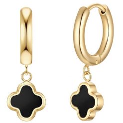 Glanzstücke München Kolczyki Creolen koniczyna ze stali nierdzewnej w zlocie z agatem 1 ct Damski. Czarne kolczyki Glanzstücke München, z agatem, pozłacane. Za 199.99 zł.