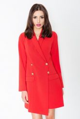 Czerwony Elegancka Sukienka Smokingowa Zapinana na Guziki. Czerwone sukienki Figl, s, bez wzorów, z dzianiny, eleganckie, bez kołnierzyka, bez ramiączek. Za 319.00 zł.