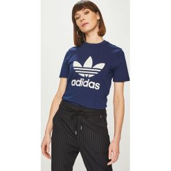 Adidas Originals - Top. Niebieskie t-shirty adidas Originals, bez wzorów, z bawełny, bez kołnierzyka, bez ramiączek. W wyprzedaży za 99.90 zł.