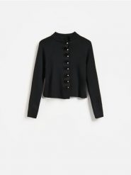 Sweter z ozdobnymi guzikami - czarny. Czarne swetry Reserved, l, bez wzorów, z dzianiny, bez ramiączek. Za 129.99 zł.