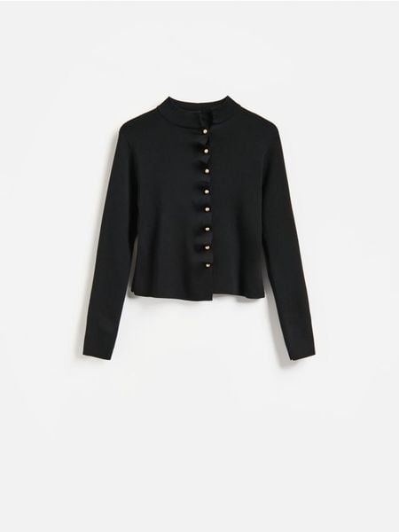Sweter z ozdobnymi guzikami - czarny. Czarne swetry Reserved, l, bez wzorów, z dzianiny, bez ramiączek. Za 129.99 zł.