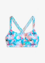 Biustonosz bikini bustier ze skrzyżowanymi ramiączkami. Bikini bonprix, bez wzorów. Za 47.99 zł.