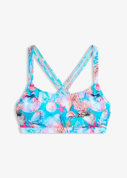Biustonosz bikini bustier ze skrzyżowanymi ramiączkami. Bikini bonprix, bez wzorów. Za 47.99 zł.