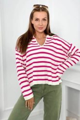 Sweter w paski fuksja. Czerwone swetry KESI, l, bez wzorów, z wełny, biznesowe, plus size, bez ramiączek. Za 150.97 zł.