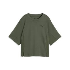 Damska koszulka w prążki Puma. Zielone t-shirty sportowe Puma, m, bez wzorów, z materiału, bez ramiączek. Za 150.00 zł.