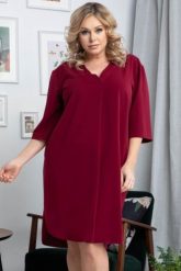 Sukienka modna swobodna PADWA dłuższy tył bordowa PROMOCJA. Czerwone sukienki KARKO, do pracy, plus size, bez wzorów, z elastanu, biznesowe, z asymetrycznym kołnierzem, plus size, bez ramiączek, midi, asymetryczne. Za 129.50 zł.
