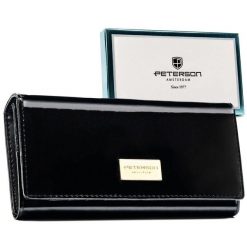 Duży, czarny portfel damski ze skóry naturalnej i ekologicznej wyposażony w system RFID - Peterson. Czarne portfele Peterson, bez wzorów, ze skóry. Za 70.00 zł.
