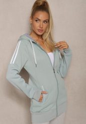 Jasnozielona Długa Bluza z Kapturem Linithra. Zielone bluzy Renee, l, bez wzorów, z materiału, sportowe, bez ramiączek, z kapturem. W wyprzedaży za 83.99 zł.