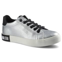 Srebrne Trampki Big Star Damskie Modne Buty. Szare trampki BIG STAR, bez wzorów, ze skóry ekologicznej, retro, bez zapięcia. Za 99.00 zł.