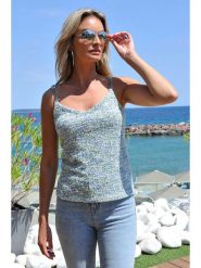 Bleu d'Azur Top "Elsa" w kolorze błękitnym rozmiar: 36. Niebieskie topy Bleu d'Azur, w ażurowe wzory, bez kołnierzyka, bez ramiączek. Za 125.45 zł.
