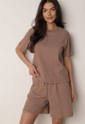 Brązowe Bawełniane Szorty Dresowe w Drobne Paseczki Wiązane na Sznurki Loregune. Brązowe szorty Born2be, bez wzorów, z bawełny. Za 59.99 zł.