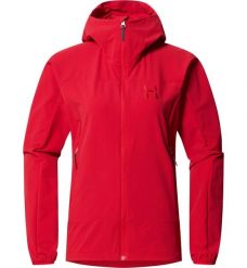 Kurtka przeciwdeszczowa damska Rosson Softshell Hood. Czerwone kurtki przeciwdeszczowe Haglöfs, m, bez wzorów, z softshellu, z kapturem. Za 689.05 zł.