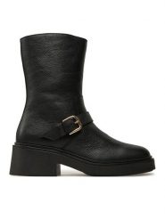 Pollini Botki SA24086G1LTC0000 Czarny. Czarne botki Pollini, bez wzorów, ze skóry, bez obcasa, na słupku, bez zapięcia. Za 999.99 zł.