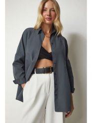 Happiness Istanbul Koszula w kolorze antracytowym rozmiar: 36. Czarne koszule Happiness Istanbul, bez wzorów, bez kołnierzyka, bez ramiączek. Za 60.99 zł.