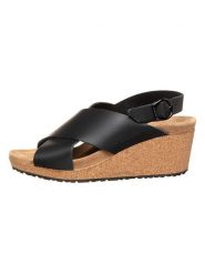 Papillio Skórzane sandały "Samira Ring-Buckle" w kolorze czarnym na koturnie rozmiar: 37. Czarne sandały Papillio, bez wzorów, z otwartym noskiem, bez obcasa, na koturnie, bez zapięcia. Za 242.44 zł.