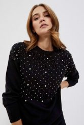 Sweter z perełkami. Czarne swetry MOODO, m, bez wzorów, z poliamidu, bez ramiączek. W wyprzedaży za 59.99 zł.