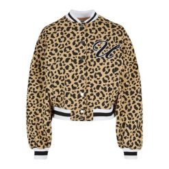 Kurtka Damska Z Nadrukiem Na Całej Powierzchni Oversized Varsity Jacket. Brązowe kurtki Urban Classics, l, bez wzorów, bez kaptura. Za 293.99 zł.