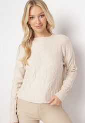 Beżowy Sweter o Warkoczowym Splocie z Okrągłym Dekoltem Selinera. Brązowe swetry Born2be, s, bez wzorów, z dzianiny, klasyczne, bez ramiączek. W wyprzedaży za 84.99 zł.