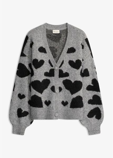 Sweter rozpinany w atrakcyjny wzór. Szare swetry bonprix, bez wzorów, bez ramiączek. Za 129.99 zł.