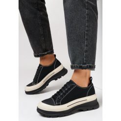 Czarno-Beżowe Trampki Theleia. Czarne trampki Born2be, z aplikacjami, z nubiku, eleganckie, przed kostkę, bez zapięcia. W wyprzedaży za 127.49 zł.