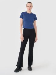 4F Legginsy z rozszerzanymi nogawkami damskie - czarne M. Czarne legginsy 4f, bez wzorów, z bawełny, sportowe, długie. Za 99.99 zł.