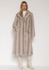 Jasnobeżowy Jednorzędowy Płaszcz Futerko o Klasycznym Kroju Yrelsha. Brązowe płaszcze Born2be, l, bez wzorów, z futra, klasyczne, bez kaptura. Za 279.99 zł.