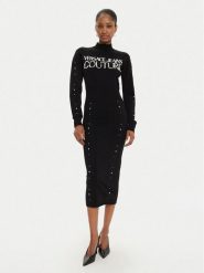 Versace Jeans Couture Sukienka dzianinowa 77HAOM11 Czarny Slim Fit. Czarne sukienki Versace Jeans Couture, s, bez wzorów, z dzianiny, bez kołnierzyka, bez ramiączek. Za 1,159.00 zł.