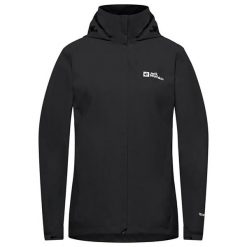Kurtka przeciwdeszczowa damska Jack Wolfskin Trailtime 2L. Czarne kurtki przeciwdeszczowe Jack Wolfskin, l, bez wzorów, bez kaptura, trekkingowe. Za 419.99 zł.