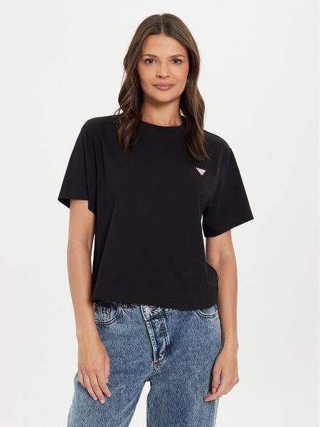 Guess Jeans T-Shirt W4YI05 K8HM0 Czarny Boxy Fit. Czarne t-shirty Guess Jeans, s, z aplikacjami, z bawełny, bez kołnierzyka, bez ramiączek. Za 79.99 zł.