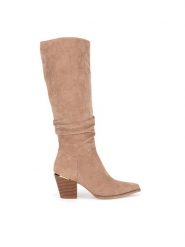 DeeZee Kozaki WS22367-02 Beżowy. Brązowe kozaki DeeZee, bez wzorów, z materiału, bez obcasa, na słupku, bez zapięcia. Za 159.99 zł.