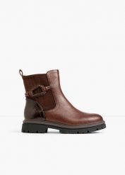 Sztyblety Marco Tozzi. Brązowe botki bonprix, bez wzorów, z materiału, bez obcasa, bez zapięcia. Za 299.99 zł.