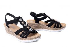 RIEKER 619B2-00 black, sandały damskie. Czarne sandały Rieker, bez wzorów, bez obcasa, bez zapięcia. Za 271.92 zł.