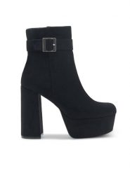 DeeZee Botki KIM LS5988-03 Czarny. Czarne botki DeeZee, bez wzorów, z materiału, bez obcasa, na słupku, bez zapięcia. Za 109.99 zł.